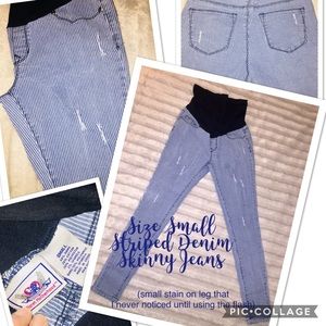 Small Distressed Striped Maternity Jeans